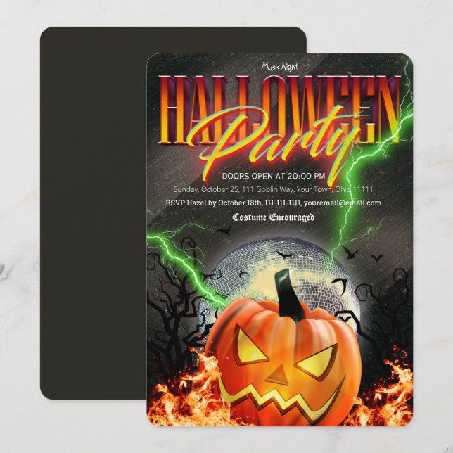 Skrämmande Jack O Lantern Disco Boll Halloween Inbjudningar (Fram/baksida)