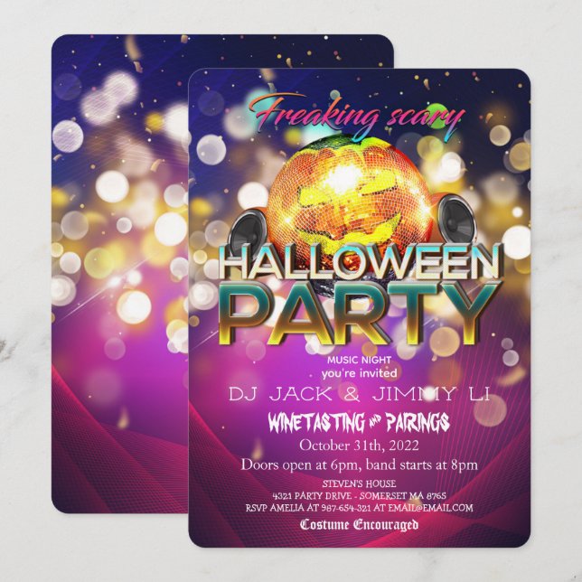 Skrämmande Jack O Lantern Disco Boll Halloween Inbjudningar (Fram/baksida)