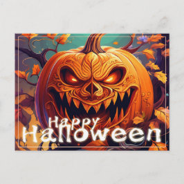 Skrämmande Jack-o-Lantern Glödande Ögon Halloween Helg Vykort