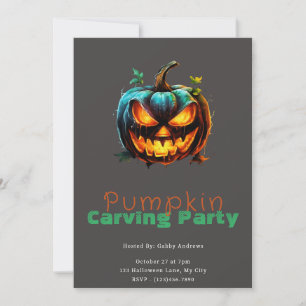 Skrämmande Jack-O' Lantern Grå Pumpa Skär Fest Inbjudningar