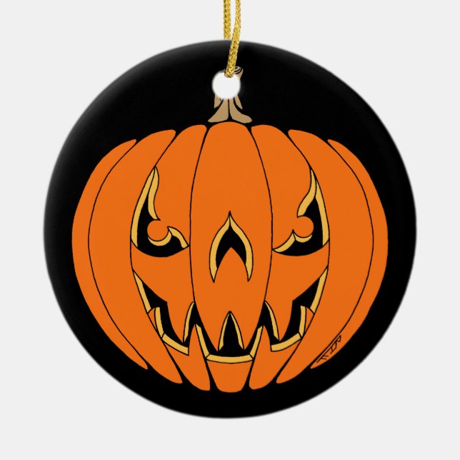 Skrämmande Jack-o'-Lantern Halloween-design Julgransprydnad Keramik (Framsidan)