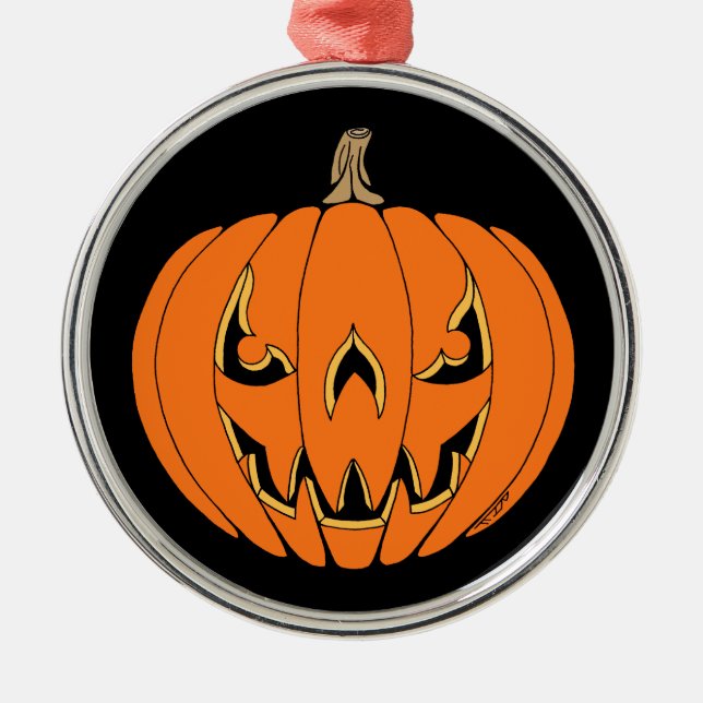 Skrämmande Jack-o'-Lantern Halloween-design Julgransprydnad Metall (Framsidan)