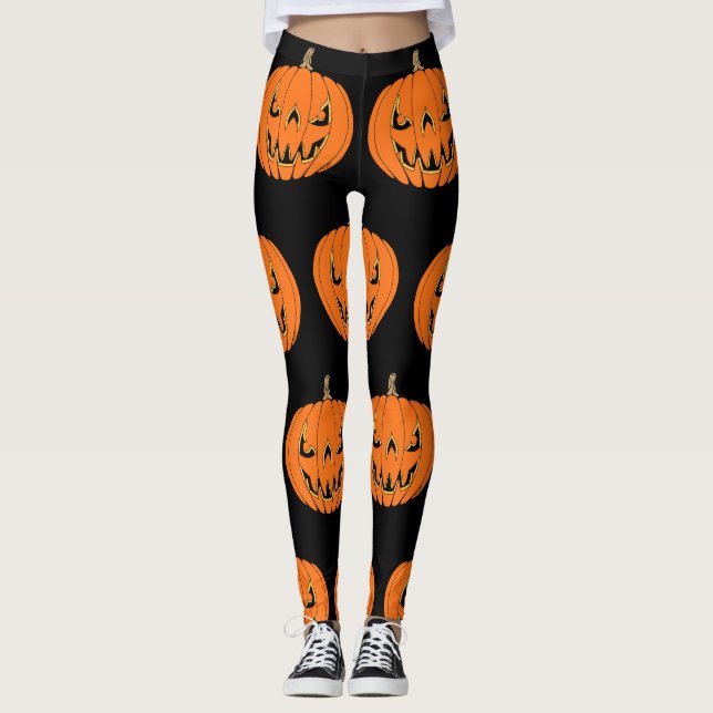 Skrämmande Jack-o'-Lantern Halloween-design Leggings (Framsida)