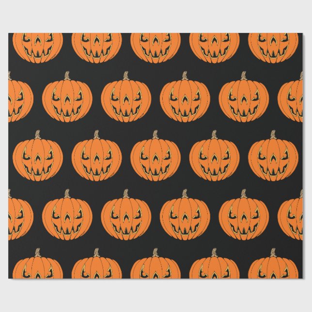 Skrämmande Jack-o'-Lantern Halloween-design Presentpapper (Platt)
