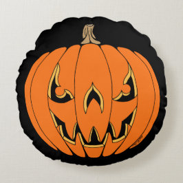 Skrämmande Jack-o'-Lantern Halloween-design Rund Kudde