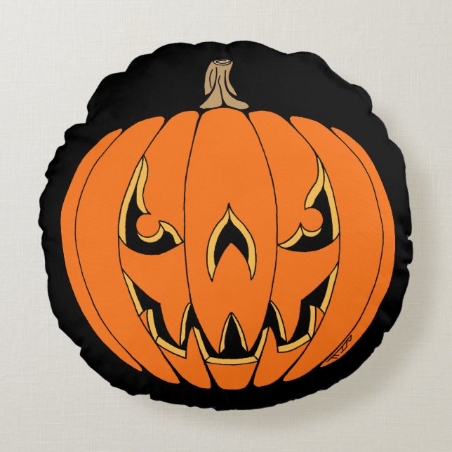 Skrämmande Jack-o'-Lantern Halloween-design Rund Kudde (Framsidan)