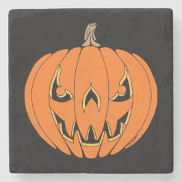 Skrämmande Jack-o'-Lantern Halloween-design Stenunderlägg