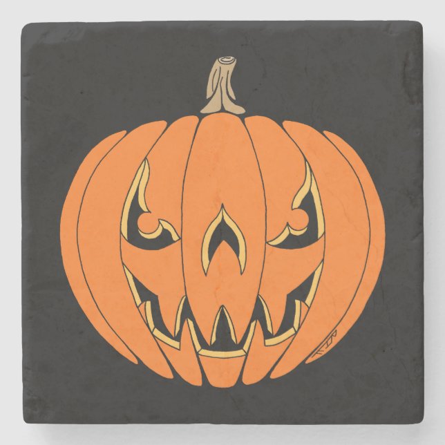 Skrämmande Jack-o'-Lantern Halloween-design Stenunderlägg (Framsidan)