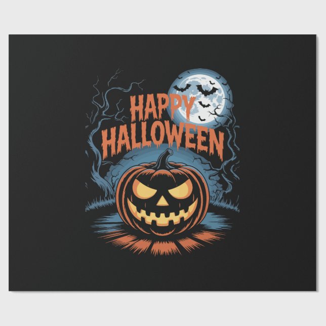 Skrämmande Jack O' Lantern Halloween Presentpapper (Platt)
