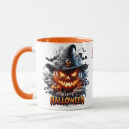 Skrämmande Jack-O'-Lantern-Häxa – Glad Halloween Mugg