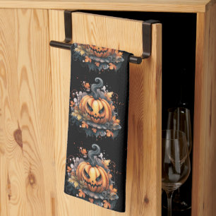 Skrämmande Jack-O' Lantern Mönster Halloween Kökshandduk