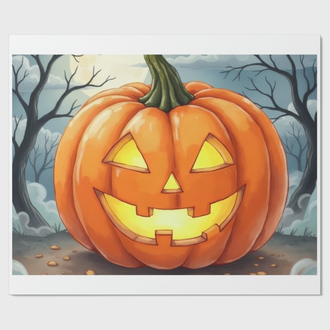 Skrämmande Jack-O'-Lantern Presentpapper (Platt)