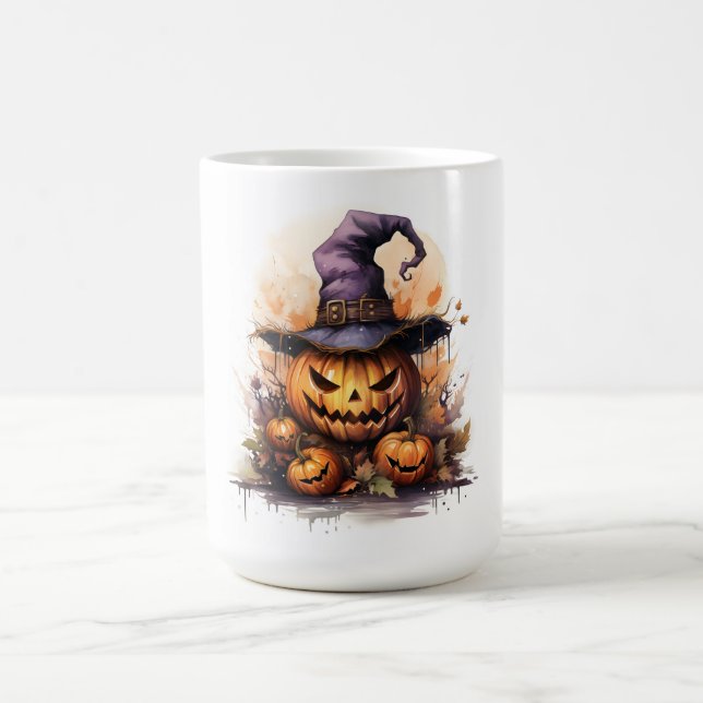 Skrämmande Jack-o-Lanterns som bär en häxhatt Kaffemugg (Center)