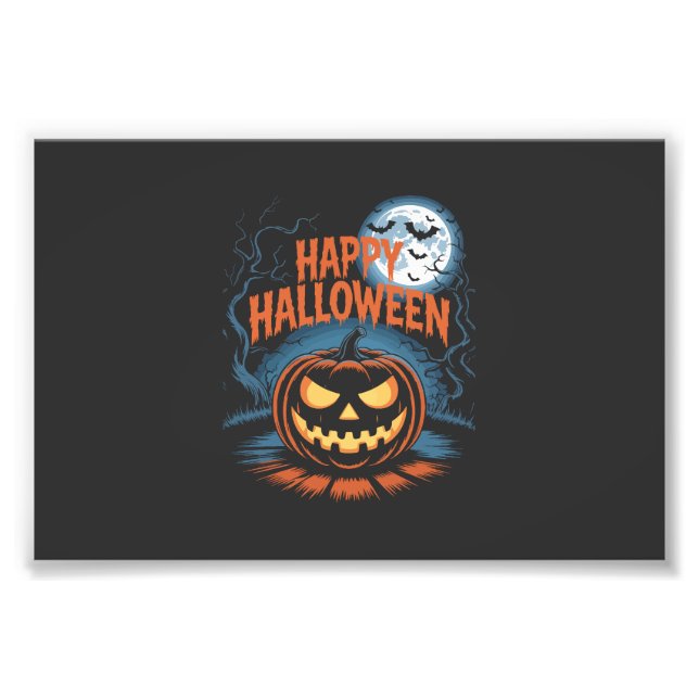 Skrämmande Jack O Lykta Halloween Fototryck (Framsidan)