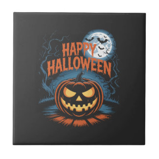 Skrämmande Jack O Lykta Halloween Kakelplatta