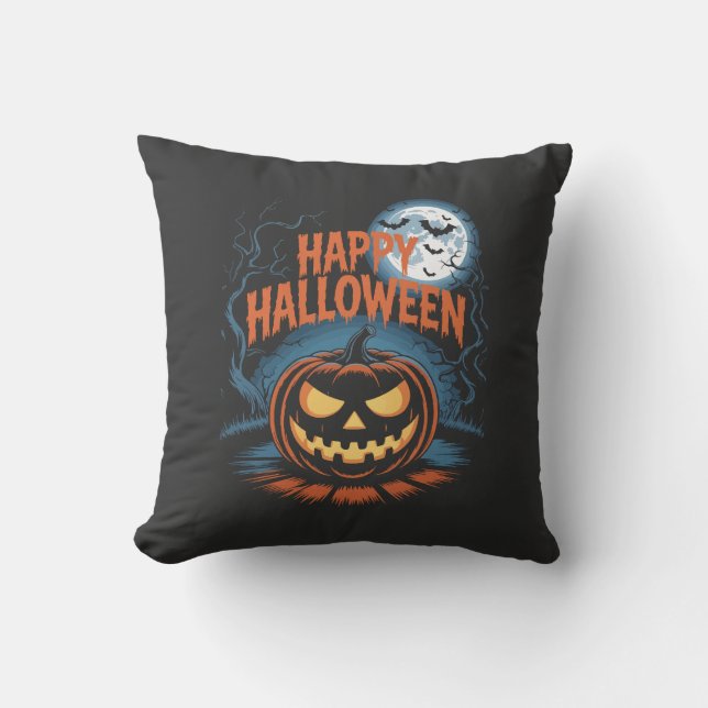 Skrämmande Jack O Lykta Halloween Kudde (Framsida)
