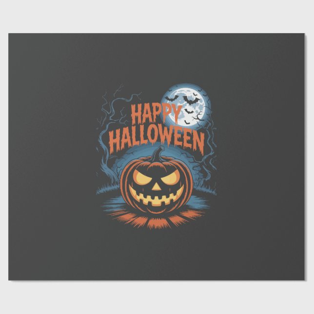 Skrämmande Jack O Lykta Halloween Presentpapper (Platt)