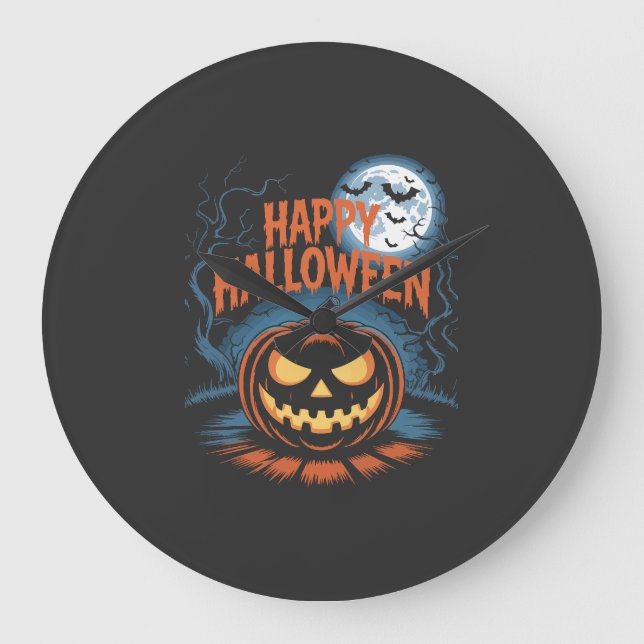 Skrämmande Jack O Lykta Halloween Stor Klocka (Framsida)