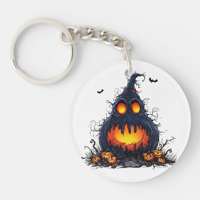 Skrämmande Jack O'Lantern-pumpa med lysande ögon (Framsidan)