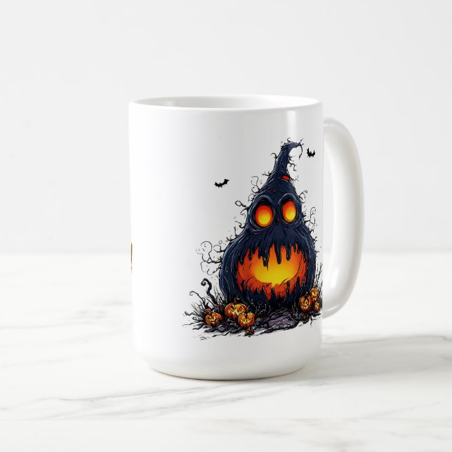Skrämmande Jack O'Lantern-pumpa med lysande ögon Kaffemugg (Framsida höger)