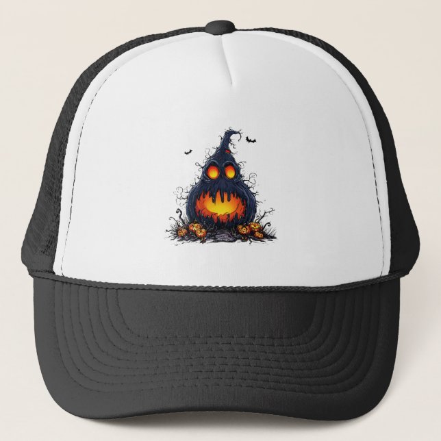 Skrämmande Jack O'Lantern-pumpa med lysande ögon Keps (Framsida)