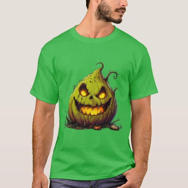 Skrämmande Jack O'Lantern-pumpa med lysande ögon T Shirt (Framsida)