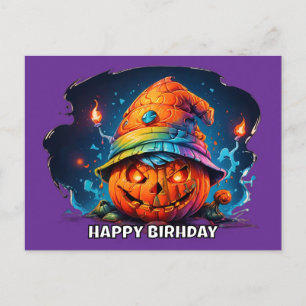 Skrämmande jackolantern med födelsedags hatt psyke vykort