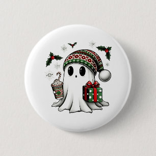 Skrämmande jul Halloween spöke Santa hatt Knapp