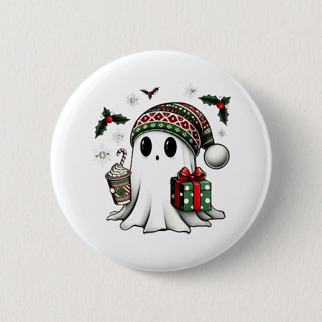 Skrämmande jul Halloween spöke Santa hatt Knapp (Framsida)