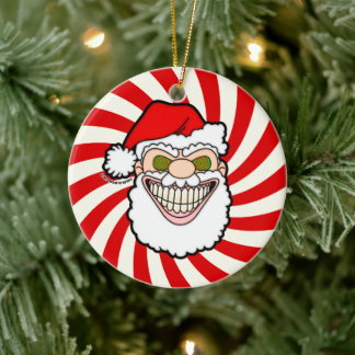 Skrämmande jultomte Screwball-grafik Julgransprydnad Keramik