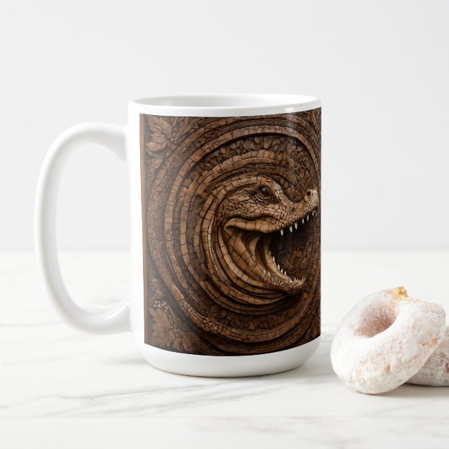 Skrämmande käkar: Australisk krokodil Trätryck Kaffemugg (Med munk)