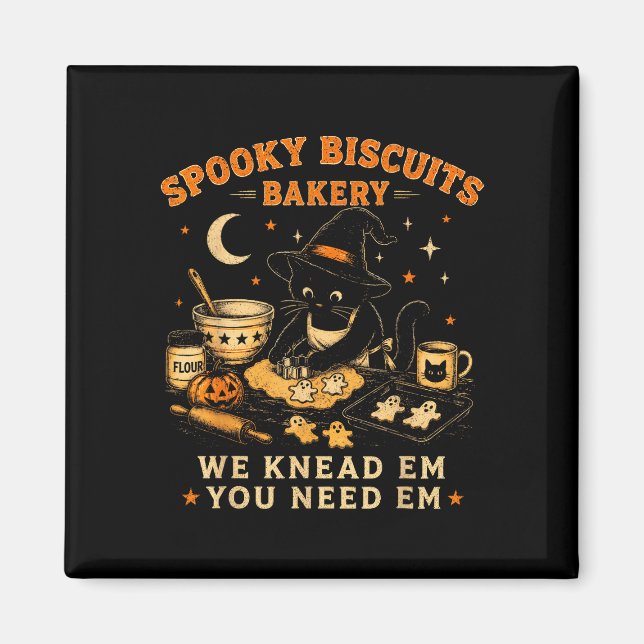 Skrämmande kakor bakery rolig svart katt halloween magnet (Framsidan)
