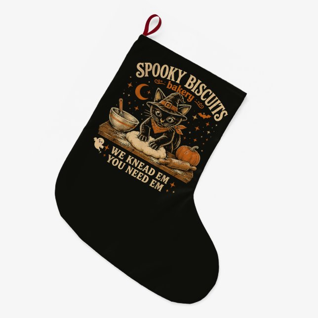 Skrämmande kakor bakery Svart katt Halloween Stor Julstrumpa (Framsidan (Hängande))