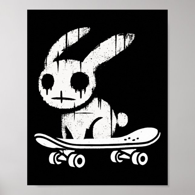 Skrämmande kanin skateboardåkande Alt Goth Grunge  Poster (Framsidan)