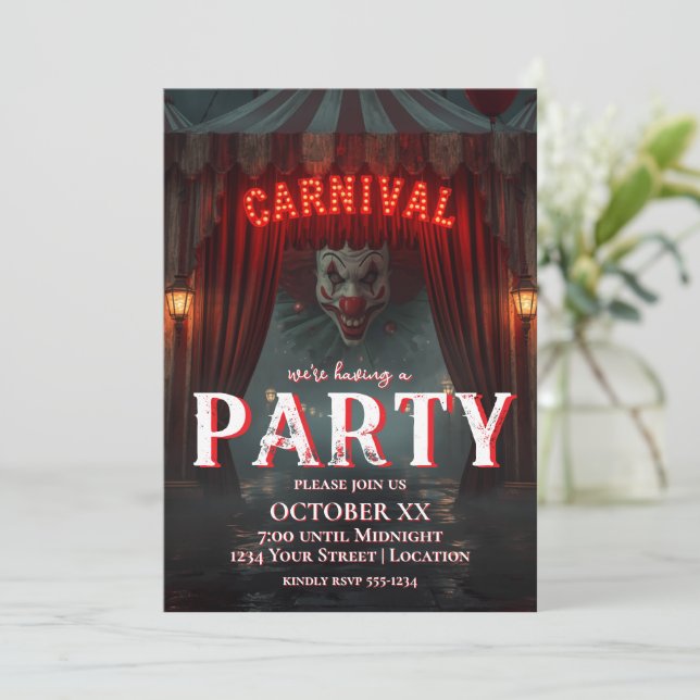 Skrämmande karnevals entré clown Halloween-fest Inbjudningar (Stående Fram)
