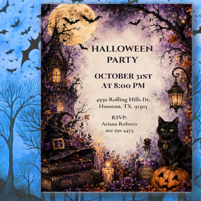 Skrämmande katt Halloween-fest  Inbjudningar (Skapare uppladdad)