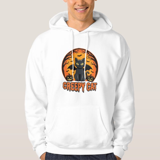 Skrämmande katt Halloween fladdermus mån grafisk d Hoodie (Framsida)