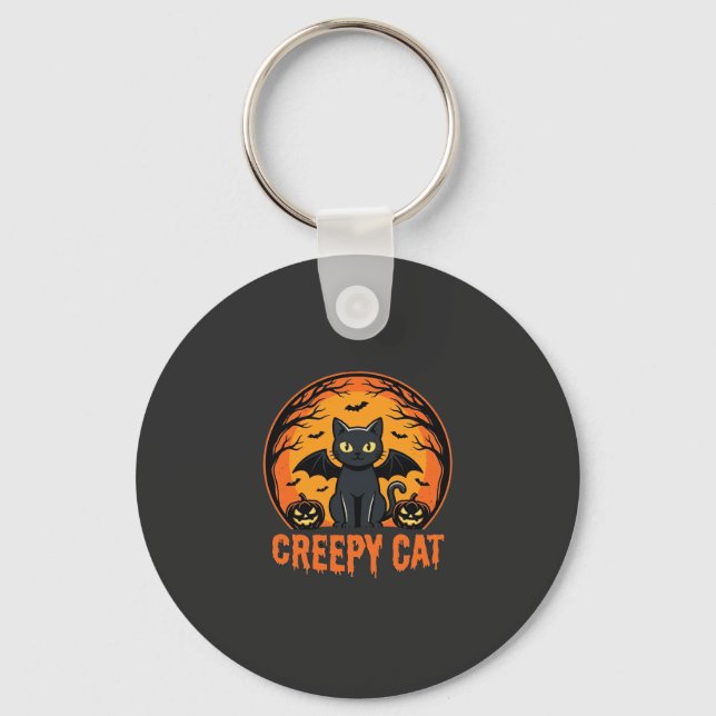 Skrämmande katt Halloween fladdermus mån grafisk d Nyckelring (Framsida)