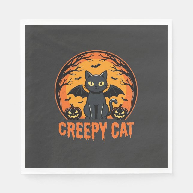 Skrämmande katt Halloween fladdermus mån Grafisk d Pappersservett (Framsidan)