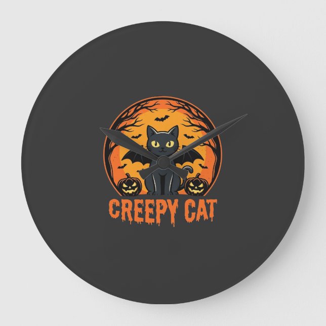 Skrämmande katt Halloween fladdermus mån grafisk d Stor Klocka (Framsida)