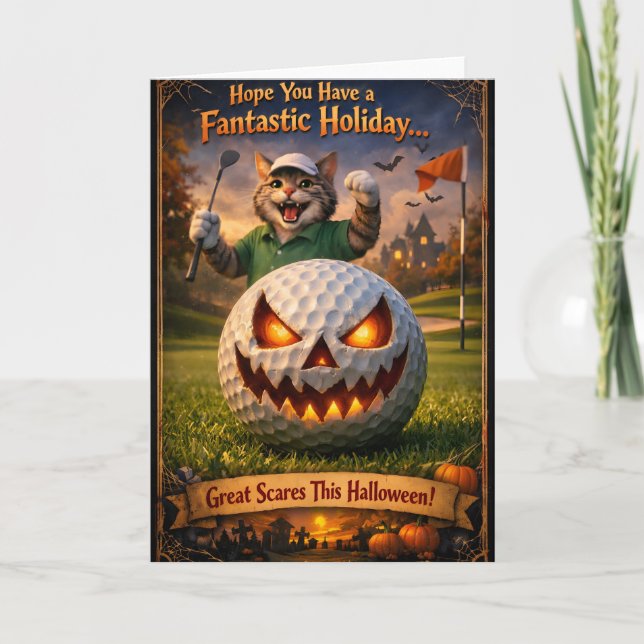 Skrämmande katt Halloween hälsning Kort (Framsida)