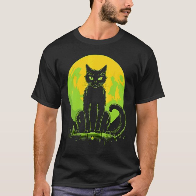 Skrämmande katt Halloween T Shirt (Framsida)