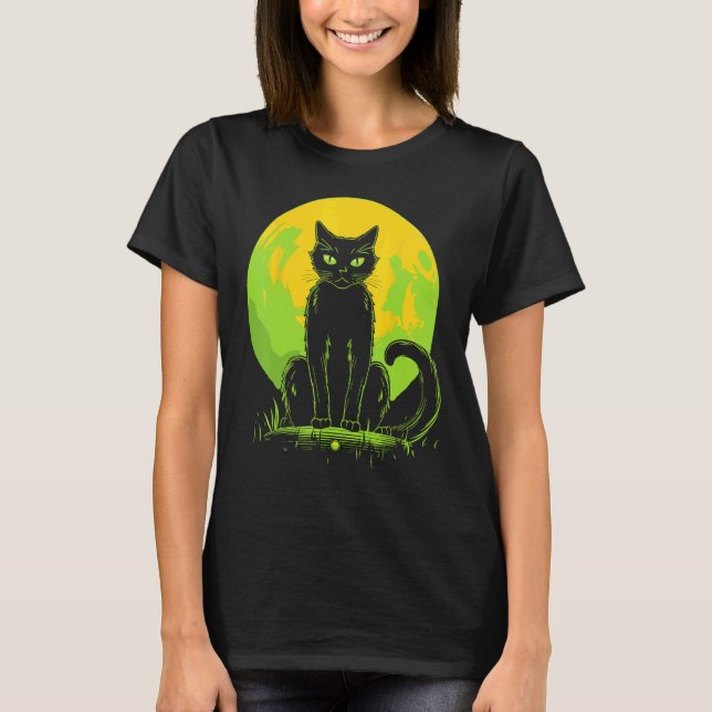 Skrämmande katt Halloween T Shirt (Framsida)