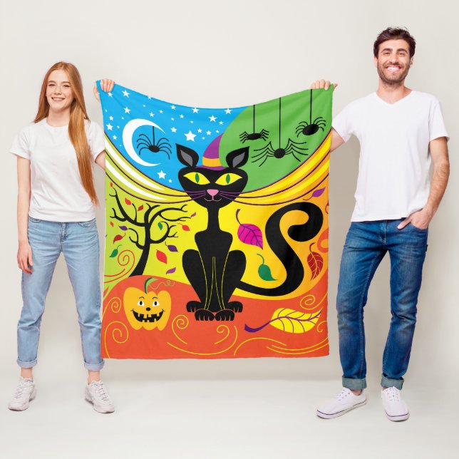 Skrämmande katt i höstvind fleecefilt (På plats)