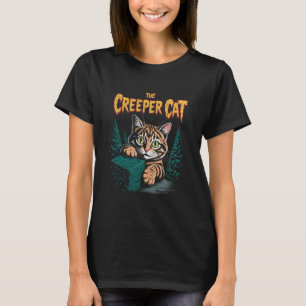 Skrämmande katt som tittar från buskar med stora ö t shirt
