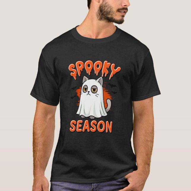 Skrämmande katt spök kostym Halloween T Shirt (Framsida)