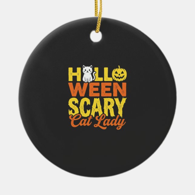 Skrämmande kattdam Halloween-design_1 Julgransprydnad Keramik (Framsidan)
