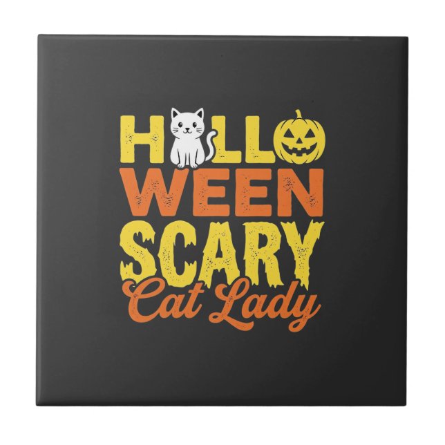 Skrämmande kattdam Halloween-design_1 Kakelplatta (Framsidan)