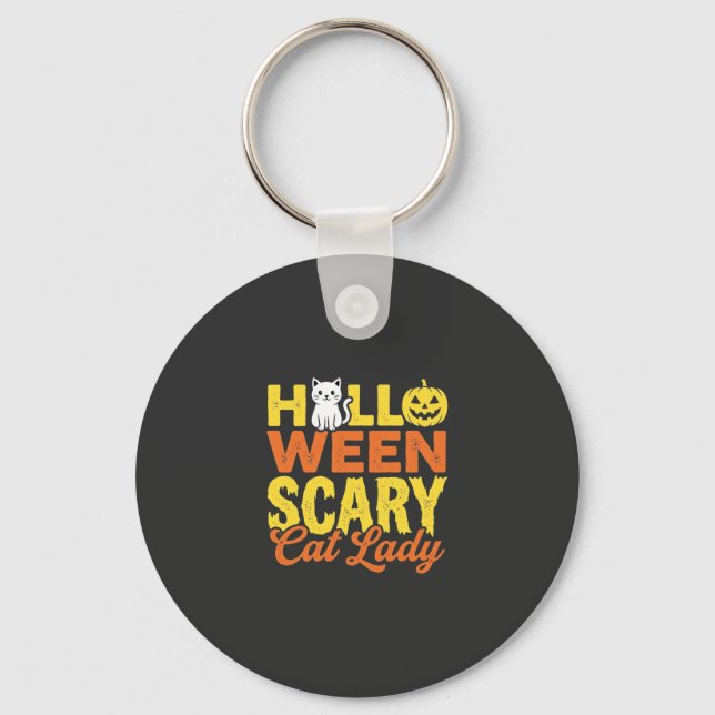 Skrämmande kattdam Halloween-design_1 Nyckelring (Framsida)