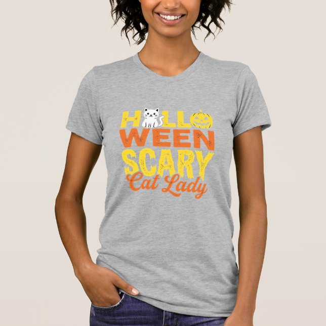Skrämmande kattdam Halloween-design_1 T Shirt (Framsida)